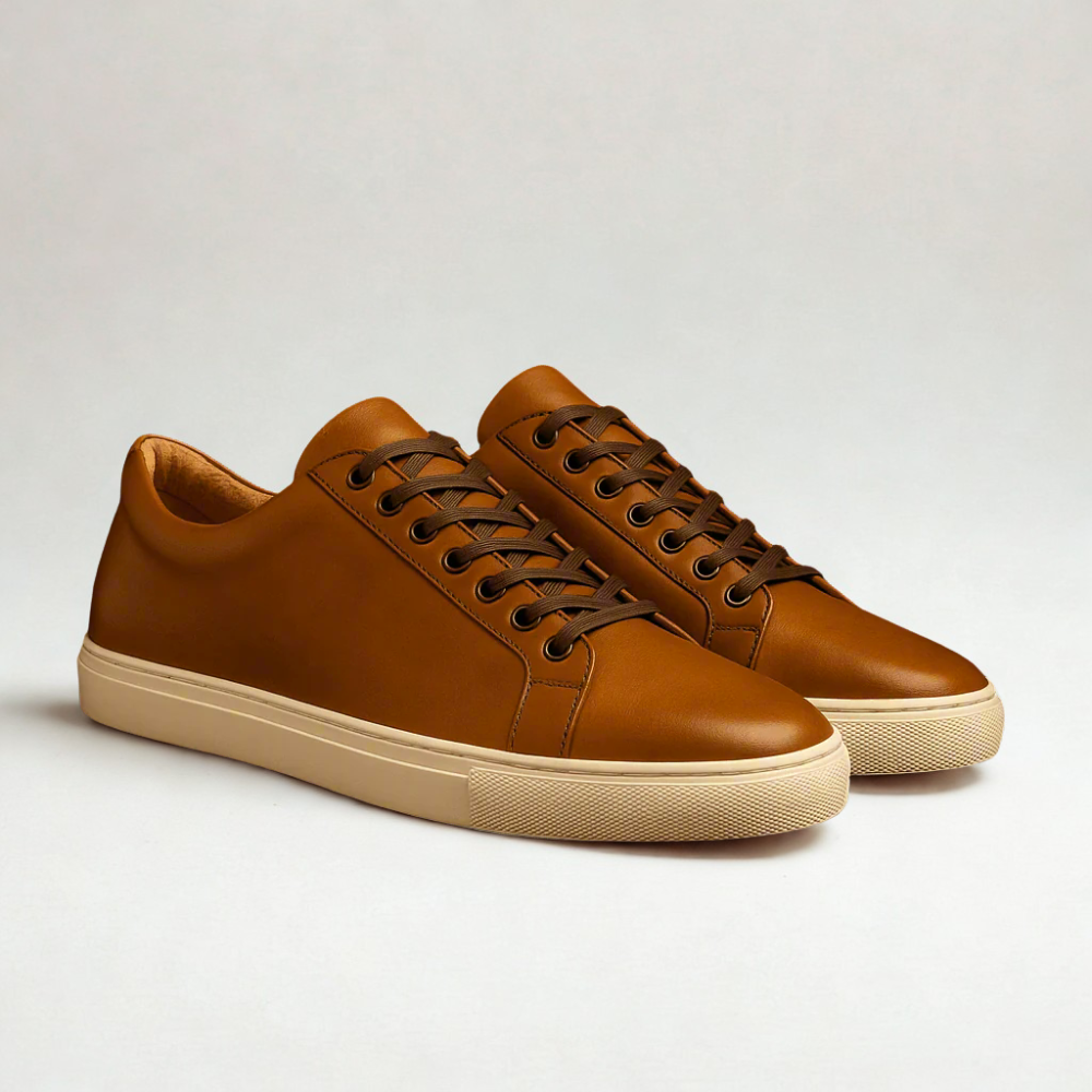 Womens Premier Low Top Tan Leather Casual Sneakers-The Boston Boots