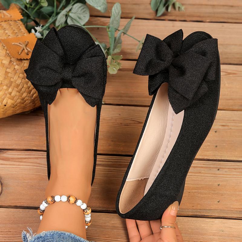 Bow Detail Slip On Flats with Lightweight Non Slip Sole for Women