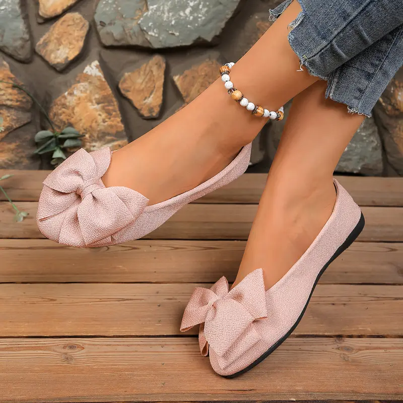 Bow Detail Slip On Flats with Lightweight Non Slip Sole for Women