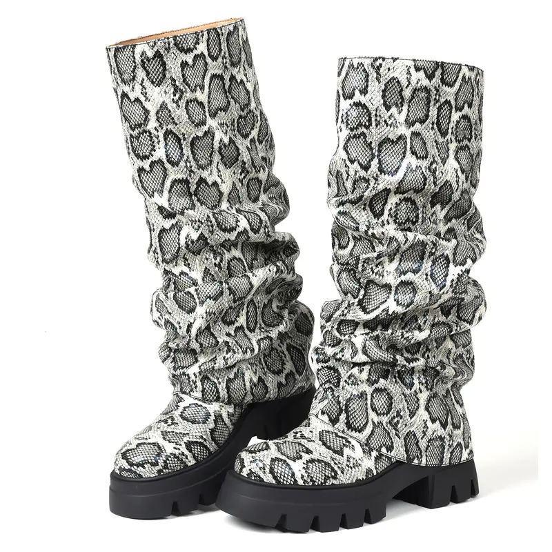 Casual Slouchy Long Chunky Platform Boots For Women