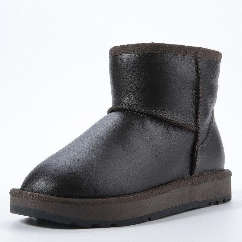 Waterproof Leather Natural Fur Lined Short Winter Snow Boot - The Boston Boots
