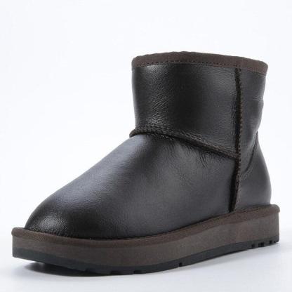 Waterproof Leather Natural Fur Lined Short Winter Snow Boot - The Boston Boots