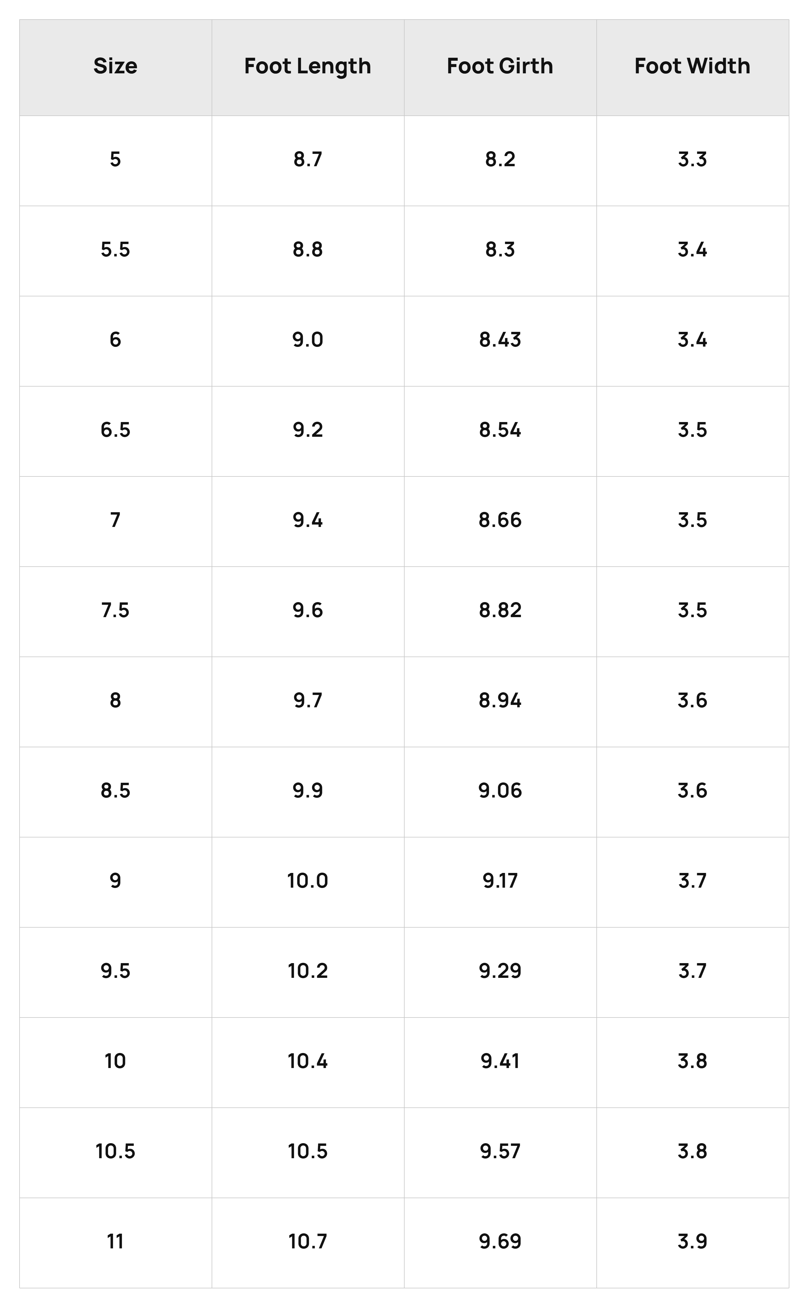 Size Chart