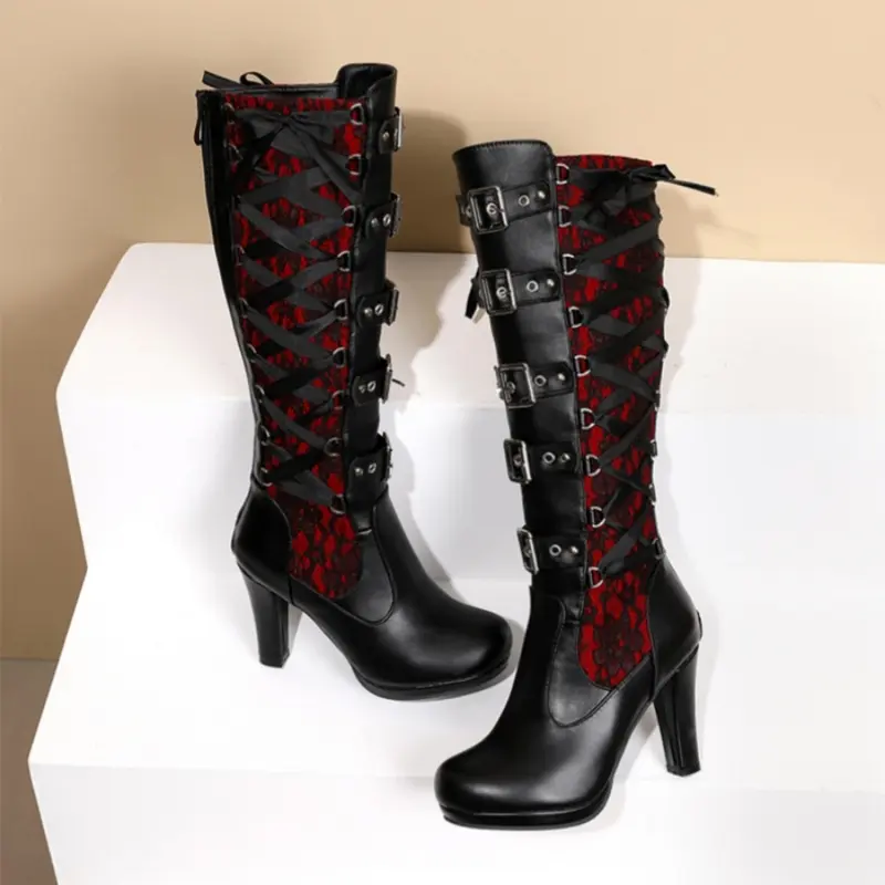 Halloween Lace Up Buckle Long Boots For Women
