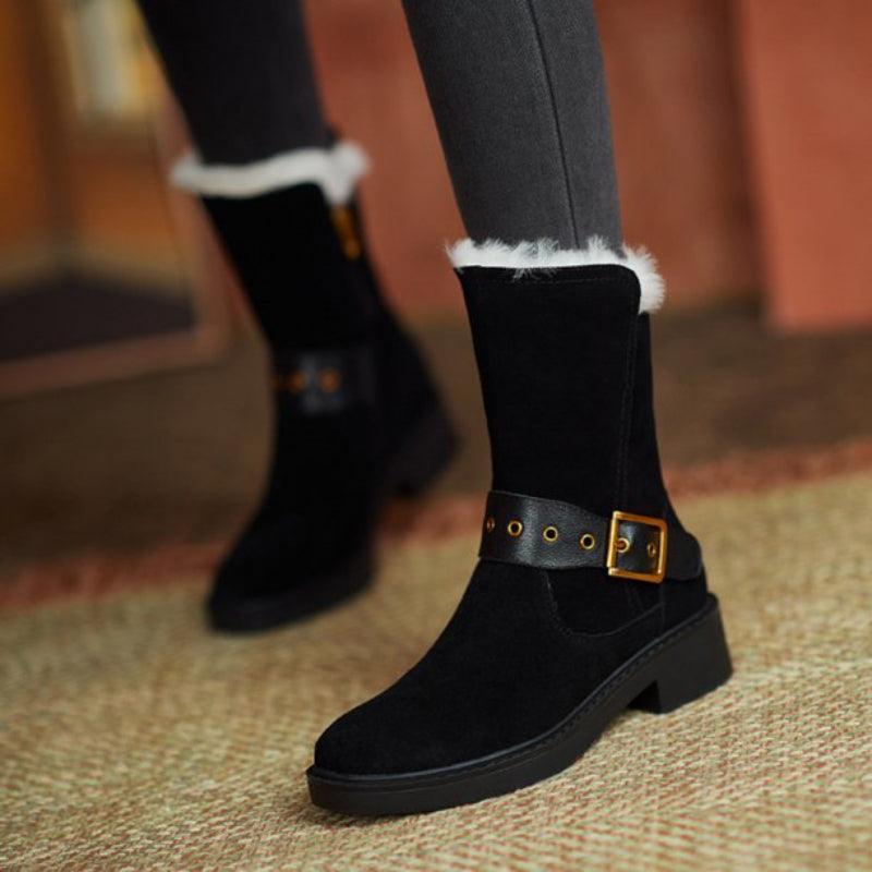 Plush Warm Chelsea Boots With Faux Suede Upper And Rubber Sole-The Boston Boots