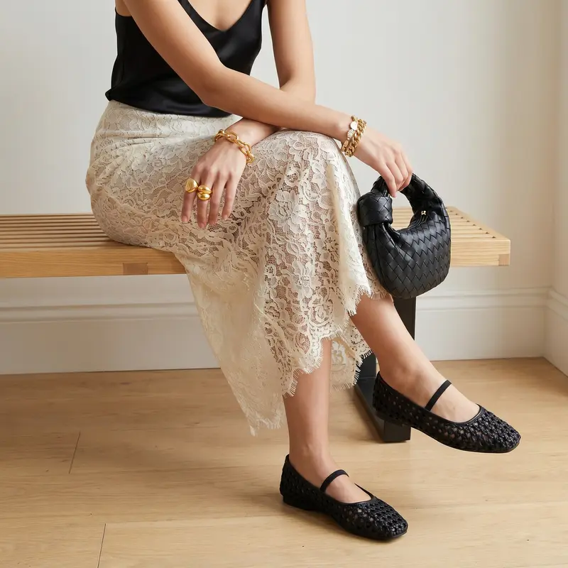 Woven Mary Jane Ballet Flats With Cushioned Insole For Women
