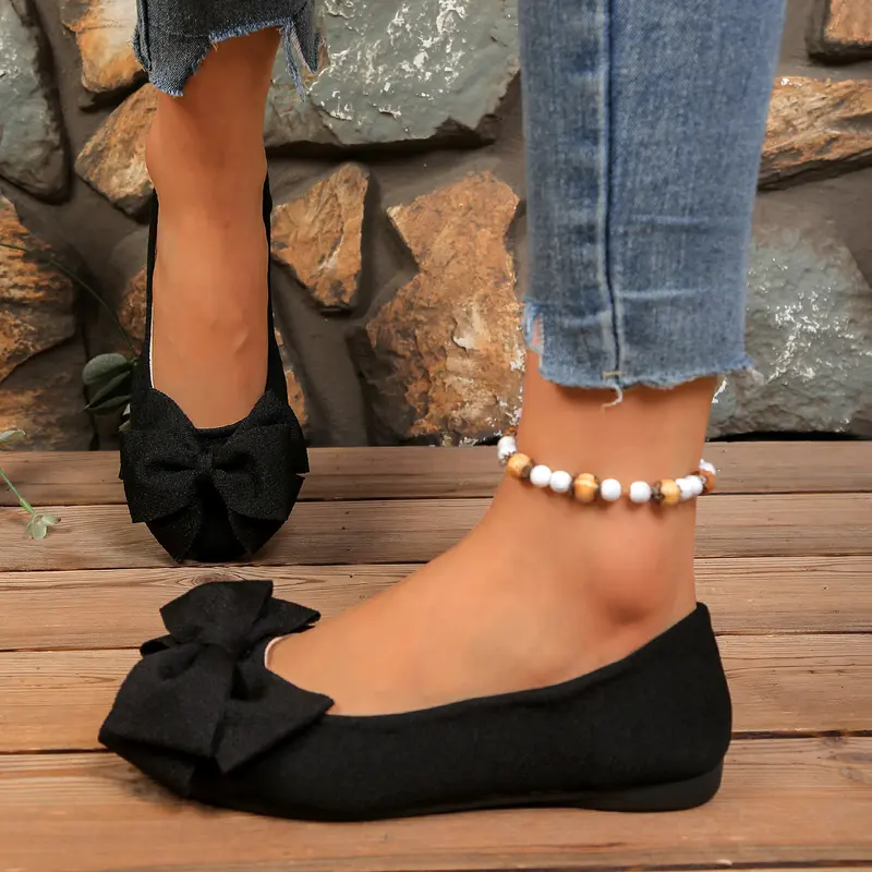 Bow Detail Slip On Flats with Lightweight Non Slip Sole for Women