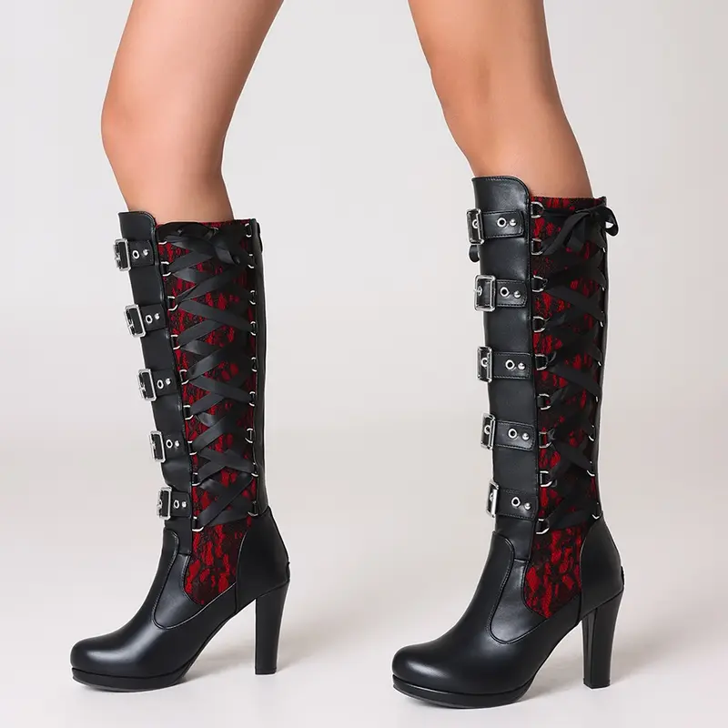 Halloween Lace Up Buckle Long Boots For Women