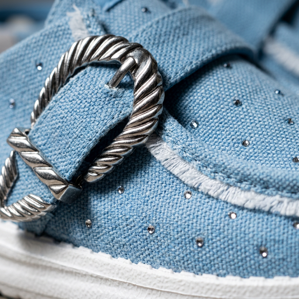 Wendy Slip Buckle Denim Mule Shoe