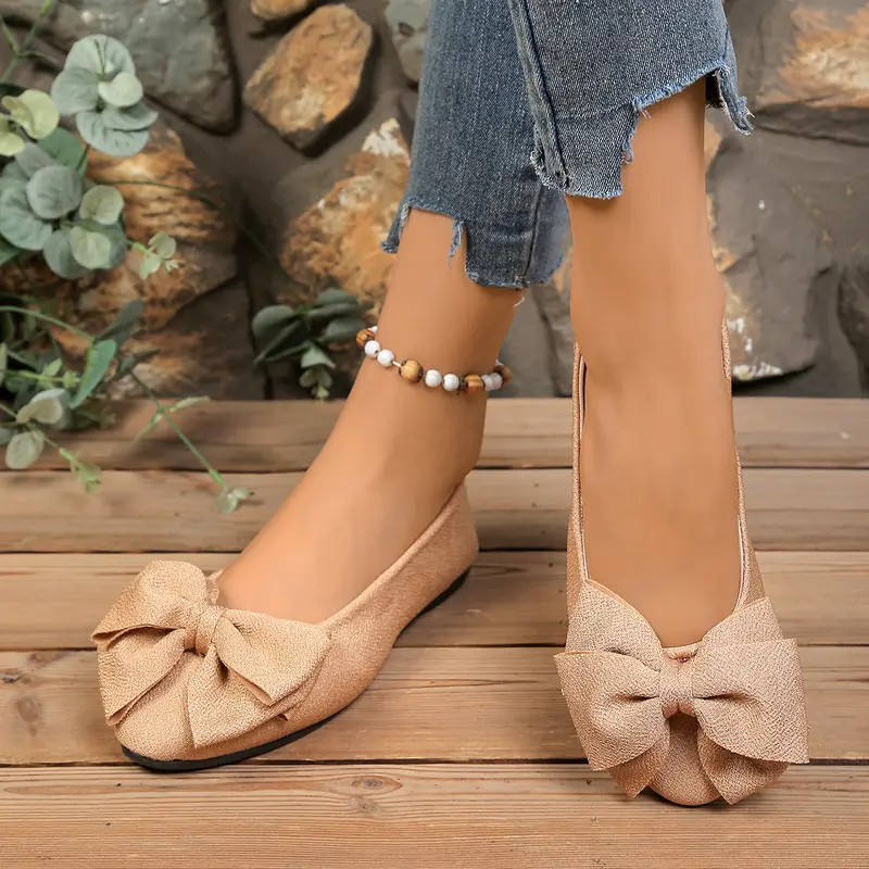 Bow Detail Slip On Flats with Lightweight Non Slip Sole for Women