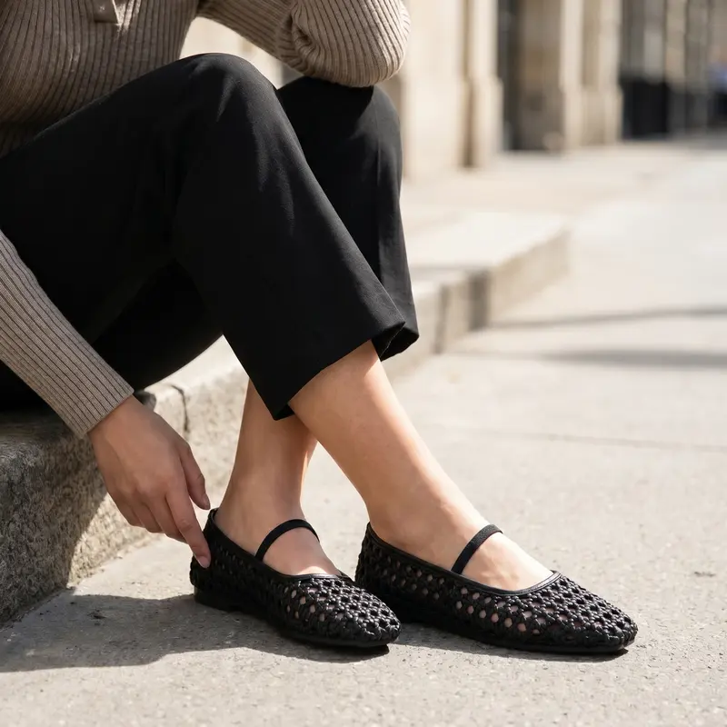 Woven Mary Jane Ballet Flats With Cushioned Insole For Women