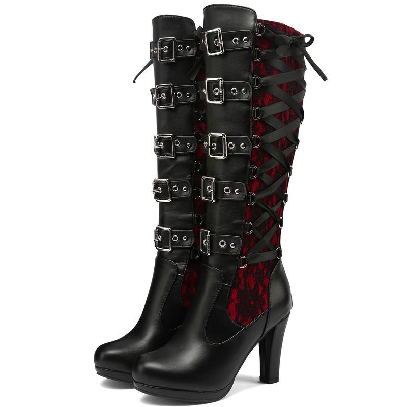 Halloween Lace Up Buckle Long Boots For Women