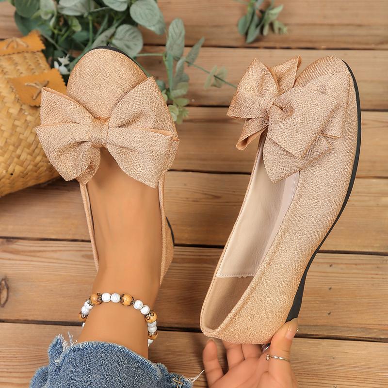 Bow Detail Slip On Flats with Lightweight Non Slip Sole for Women