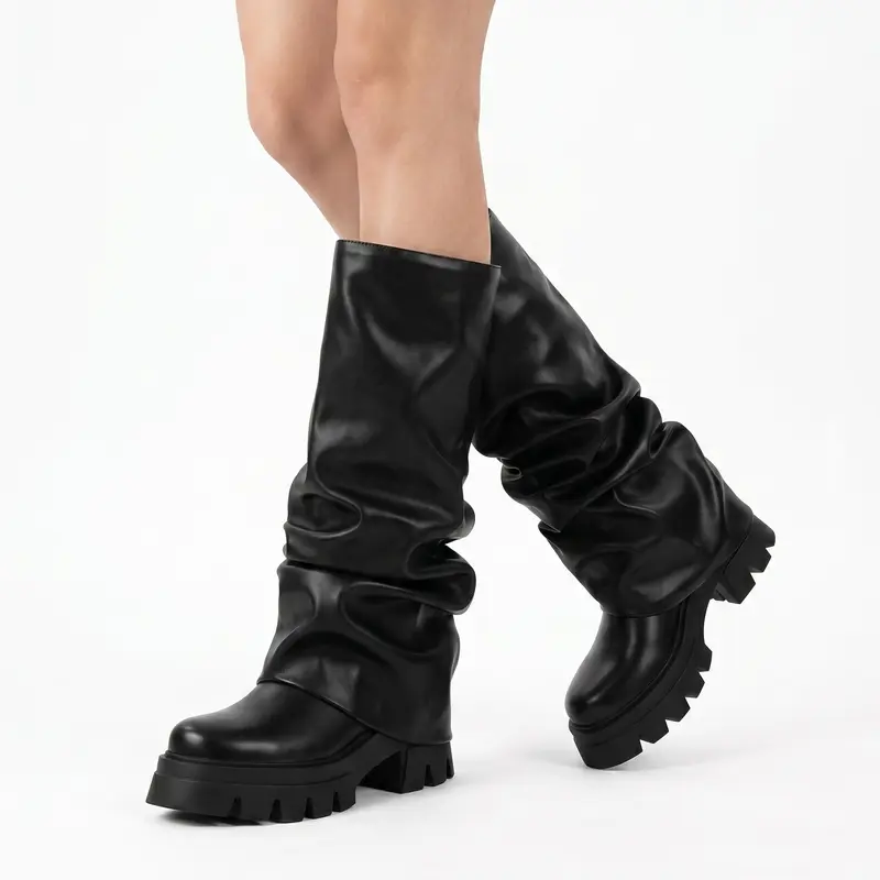 Casual Slouchy Long Chunky Platform Boots For Women