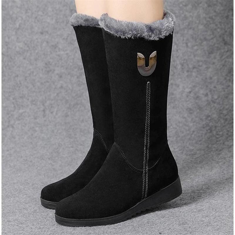 Women Mid-Calf Plush Motorcycle Boots - The Boston Boots