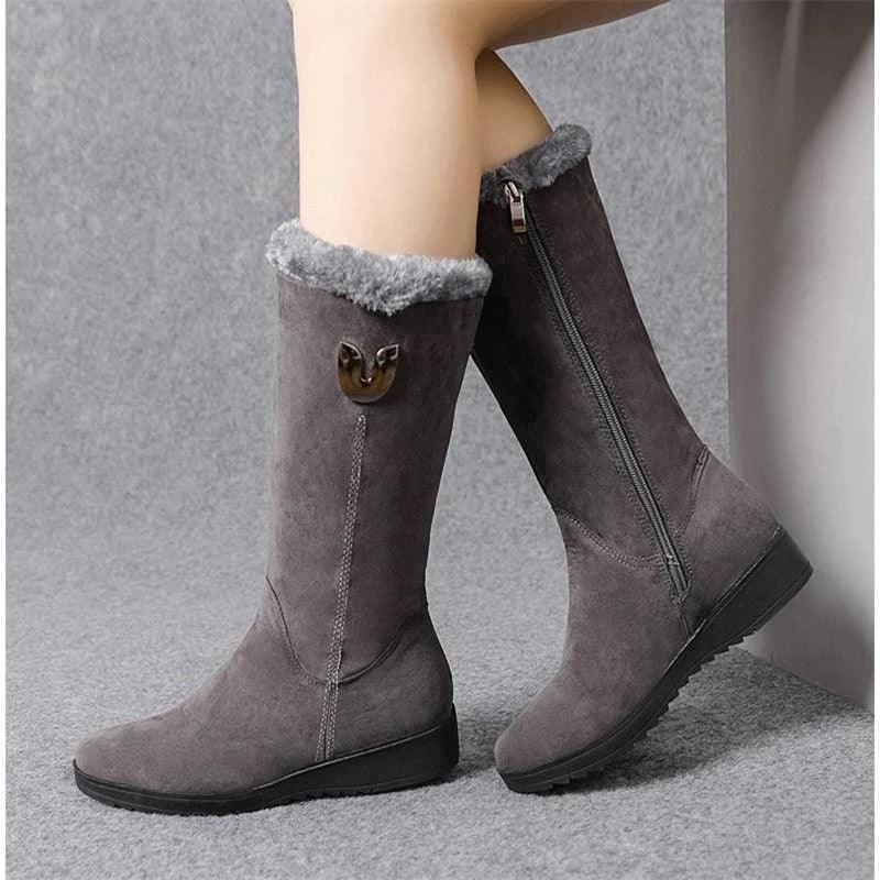 Women Mid-Calf Plush Motorcycle Boots - The Boston Boots