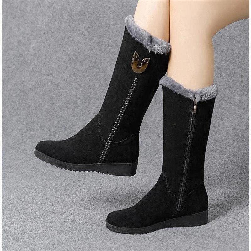 Women Mid-Calf Plush Motorcycle Boots - The Boston Boots