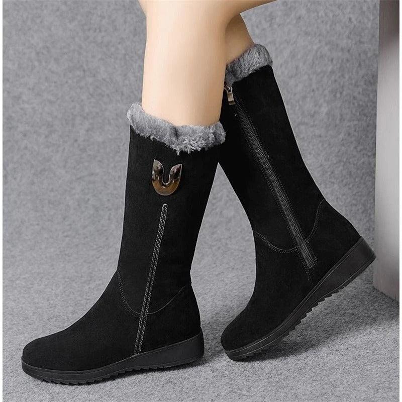 Women Mid-Calf Plush Motorcycle Boots - The Boston Boots