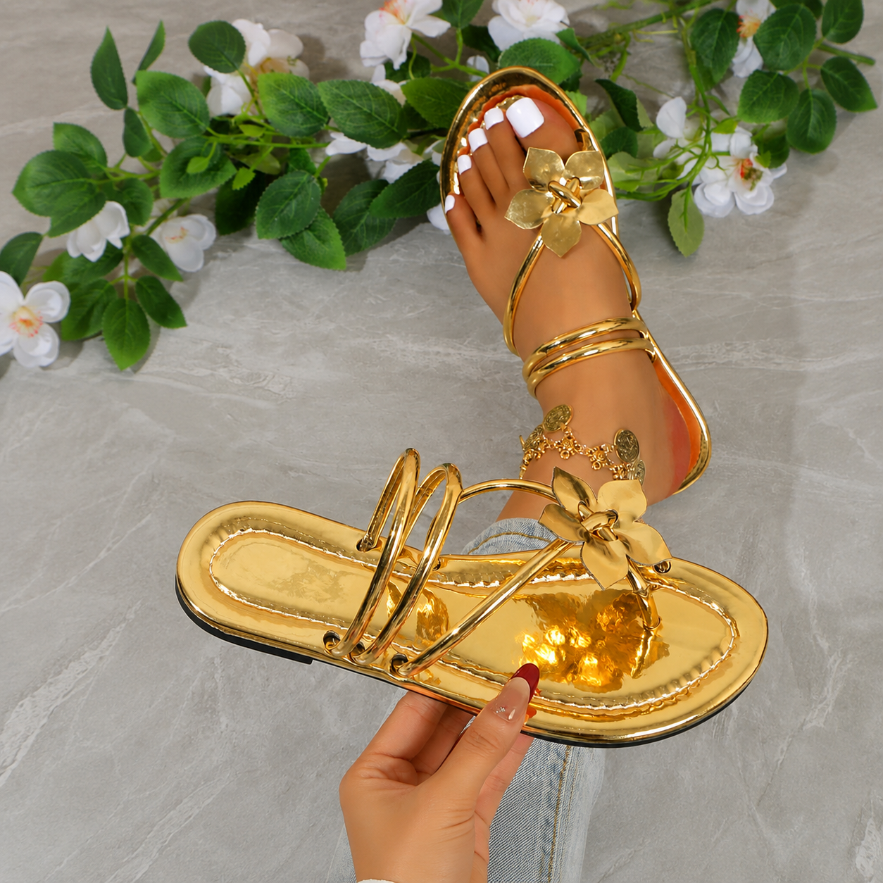 Floral Strap Flat Sandals for Casual Summer Wear for Women