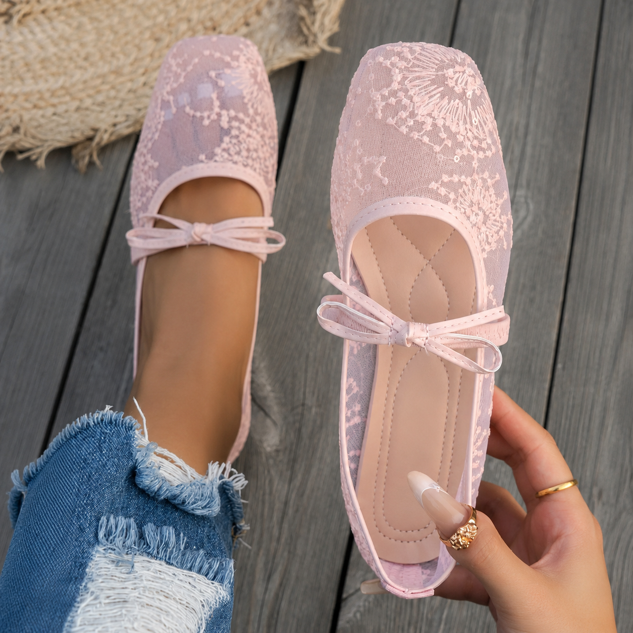 Casual Lace Up Ballet Flats with Square Front for All Season Wear for Women