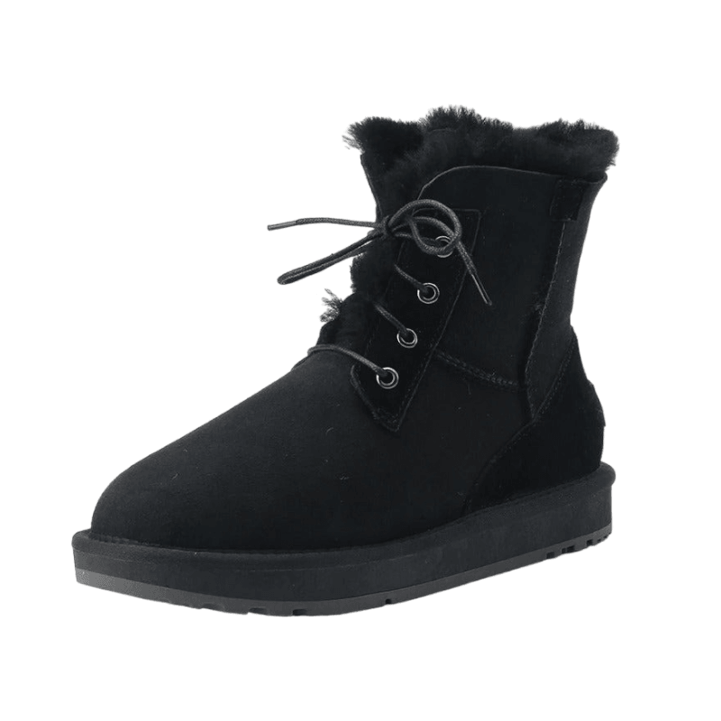 Winter Warm Fur Snow Boots With Lace Up Closure And Rubber Sole-The Boston Boots