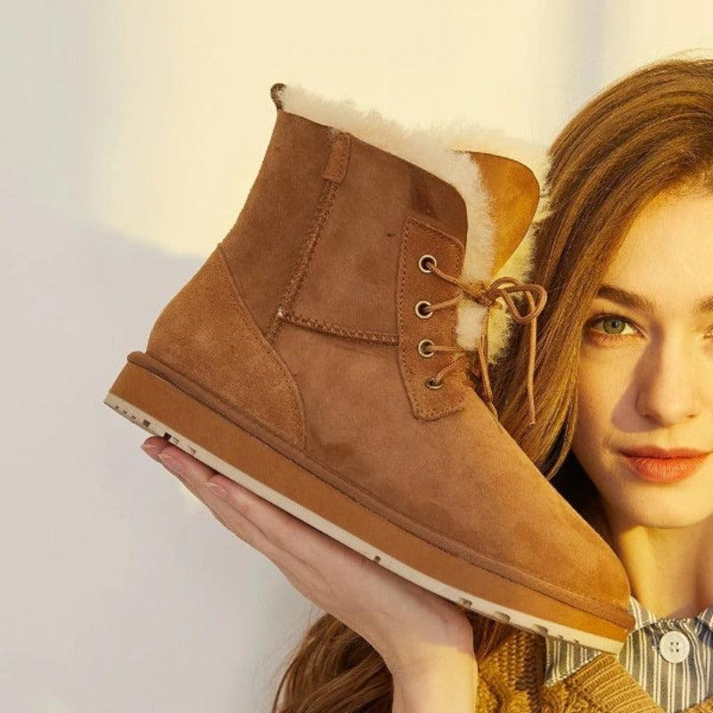 Leather Natural Wool Lined Casual Snow Boots - The Boston Boots