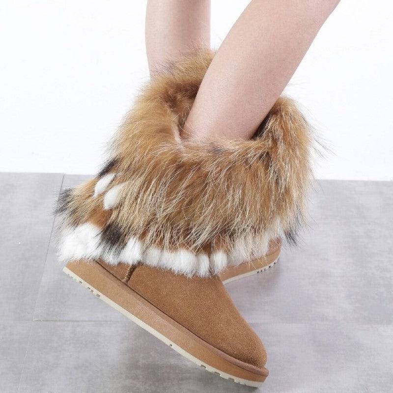 Woman Leather Warm Snow Boots - The Boston Boots