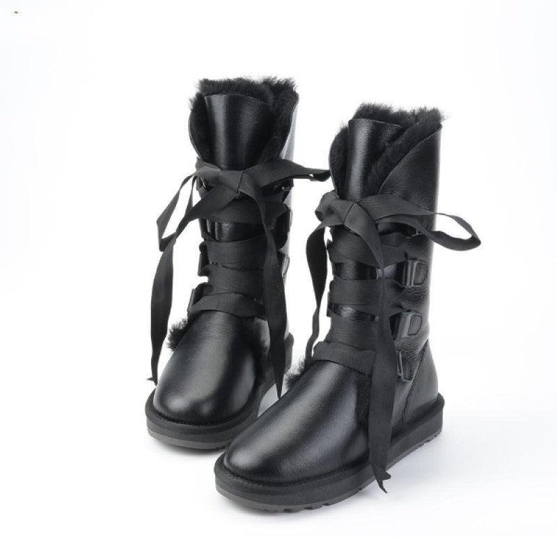 Women High Winter Lace Up Strap Snow Boots - The Boston Boots