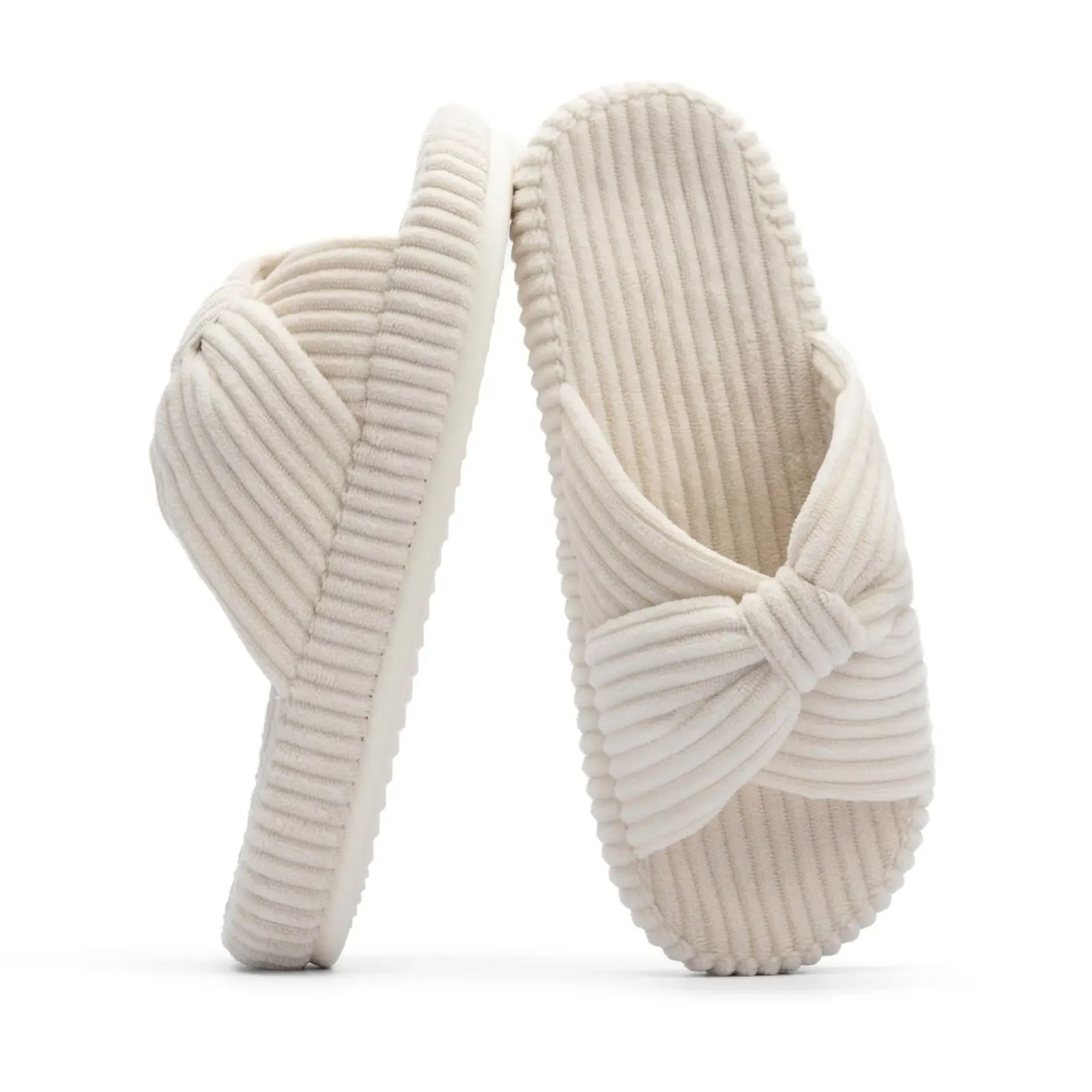 Memory Foam Corduroy Bow House Slippers For Women