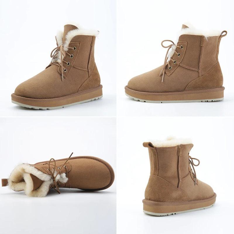 Winter Warm Fur Snow Boots With Lace Up Closure And Rubber Sole-The Boston Boots