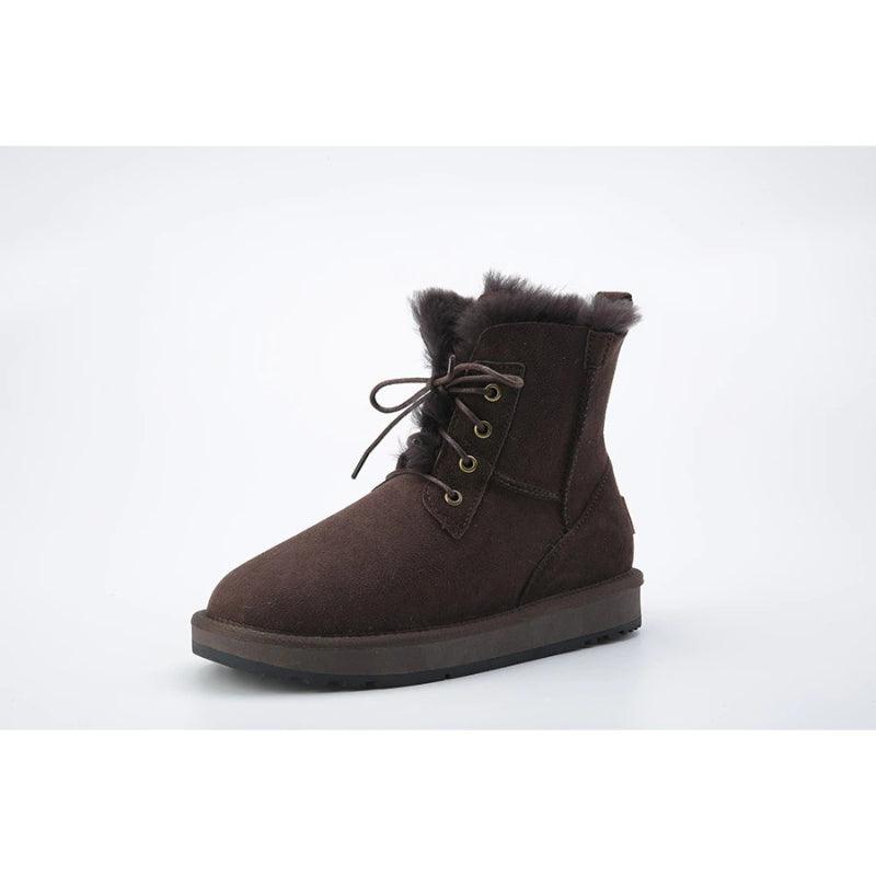 Winter Warm Fur Snow Boots With Lace Up Closure And Rubber Sole-The Boston Boots