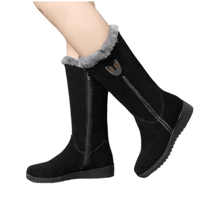 Women Mid-Calf Plush Motorcycle Boots - The Boston Boots