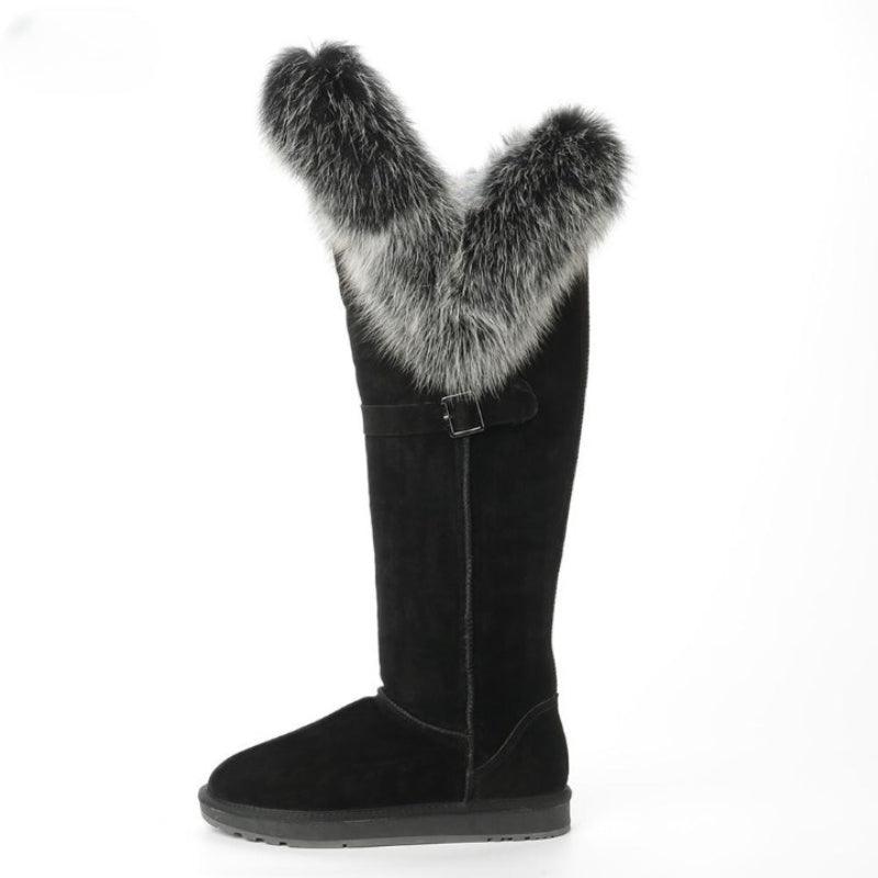 Over The Knee Black Strap Snow Boots - The Boston Boots