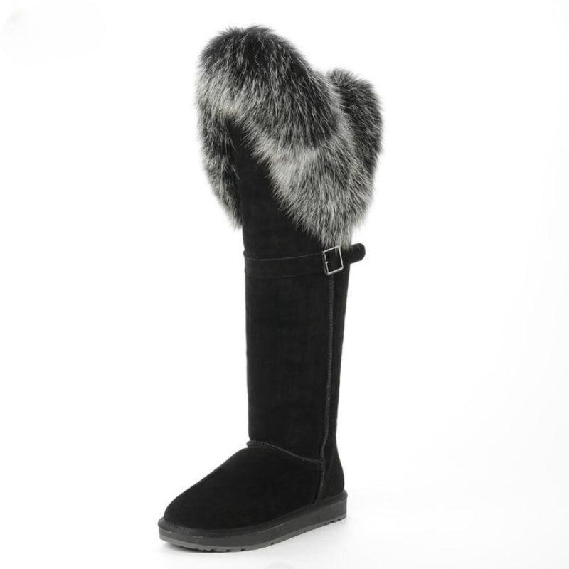 Over The Knee Black Strap Snow Boots - The Boston Boots