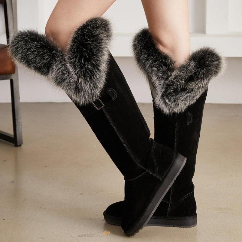 Over The Knee Black Strap Snow Boots - The Boston Boots