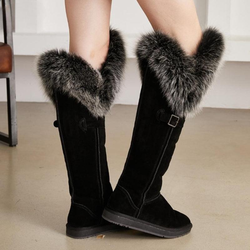 Over The Knee Black Strap Snow Boots - The Boston Boots