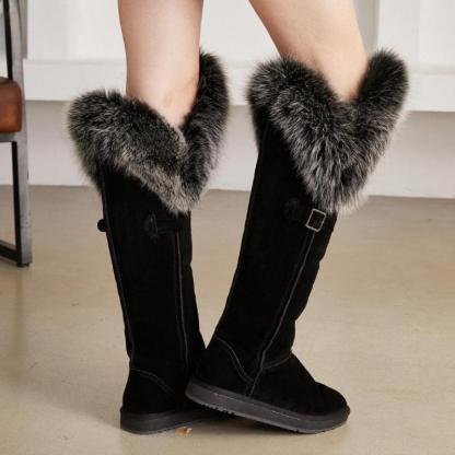 Over The Knee Black Strap Snow Boots - The Boston Boots