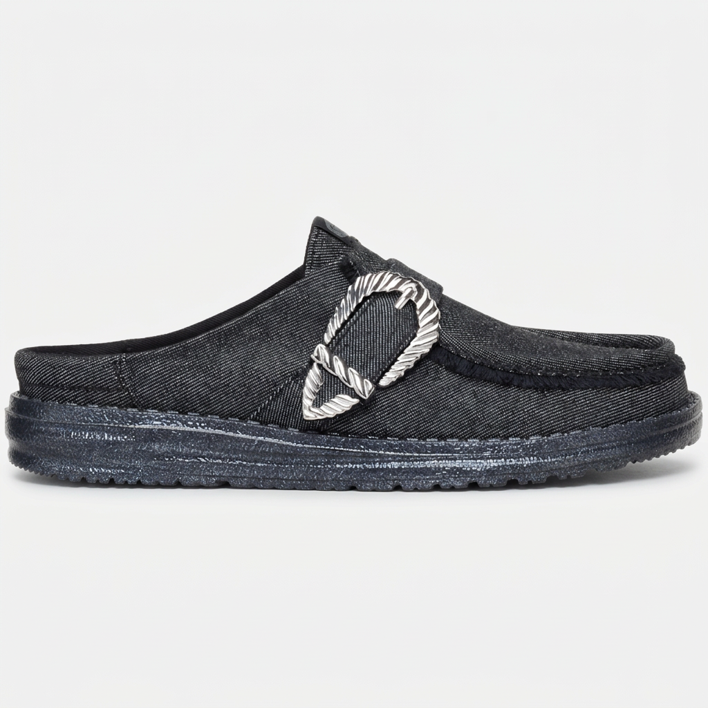 Wendy Slip Buckle Denim Mule Shoe