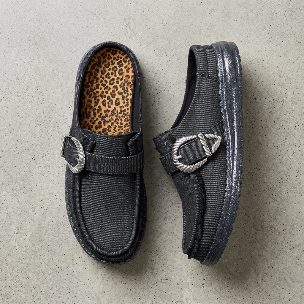 Wendy Slip Buckle Denim Mule Shoe