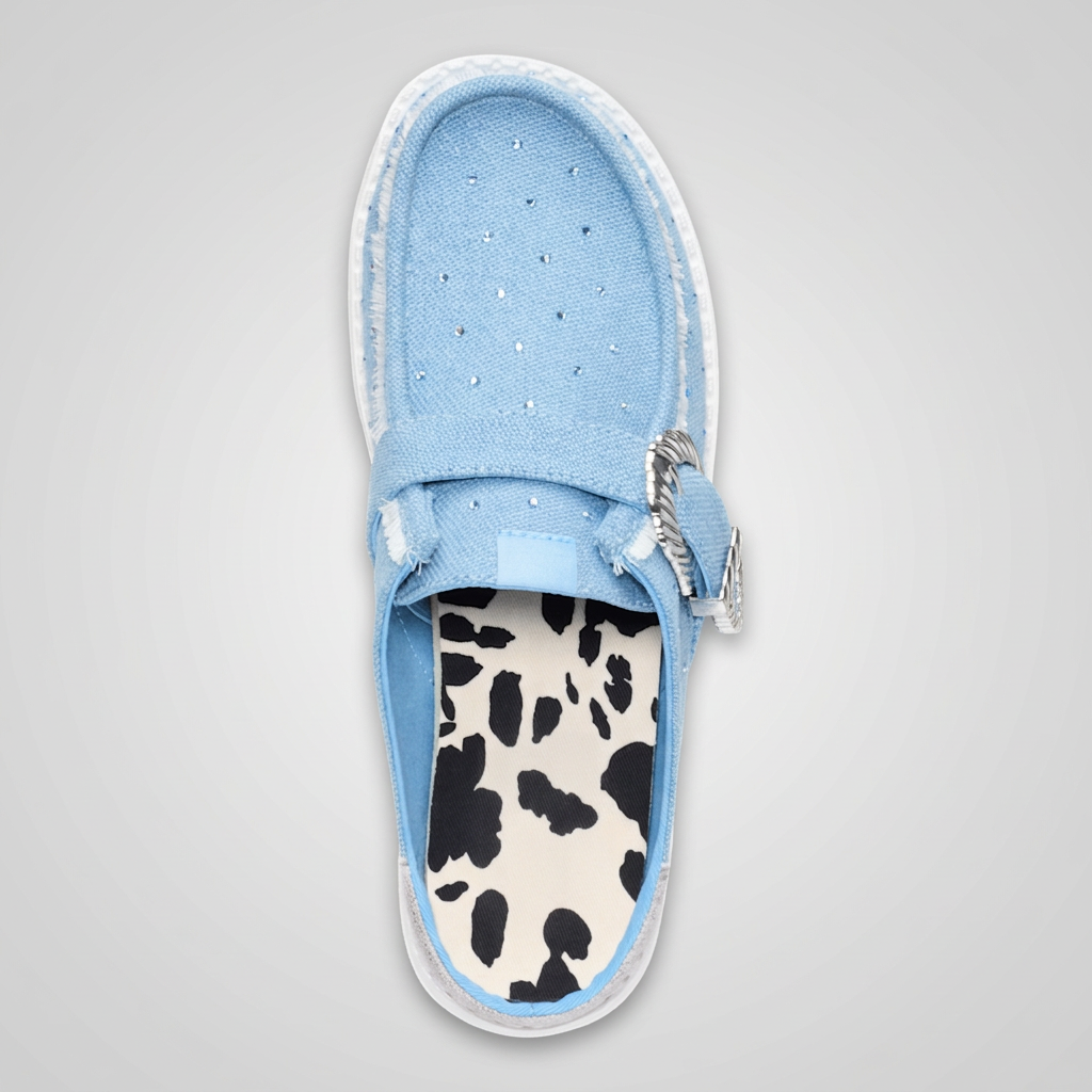 Wendy Slip Buckle Denim Mule Shoe