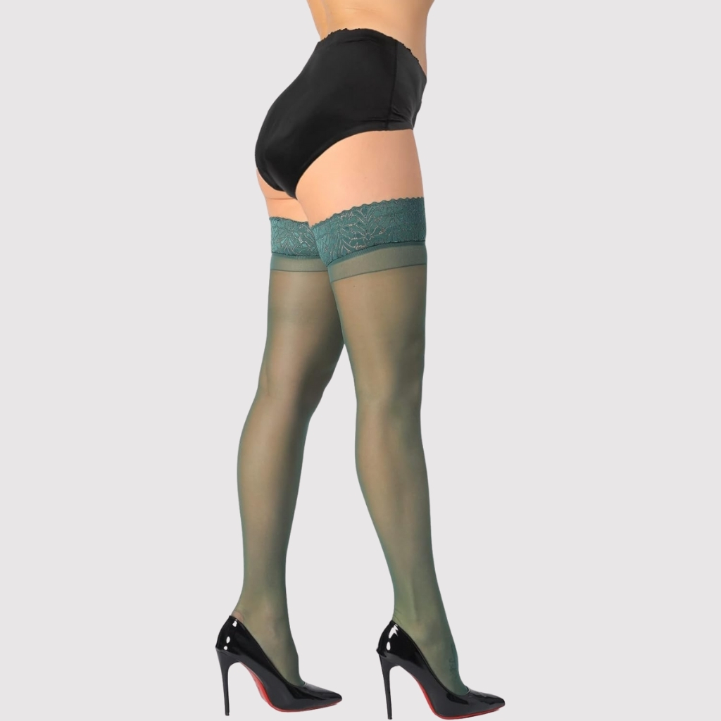  High Stockings Silicone Lace Top Stay Up Silky Semi Sheer Pantyhose 