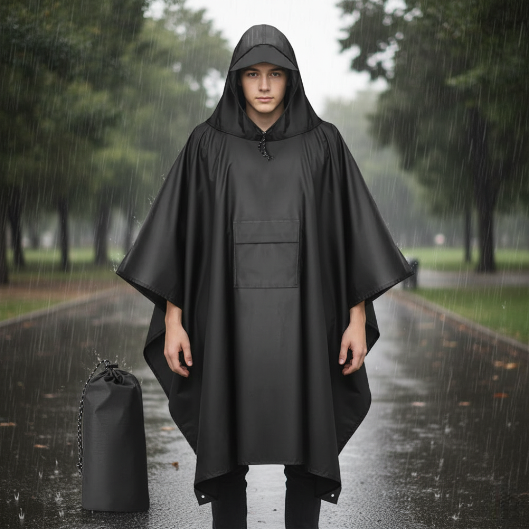 Hooded Rain Poncho For Adult With Pocket