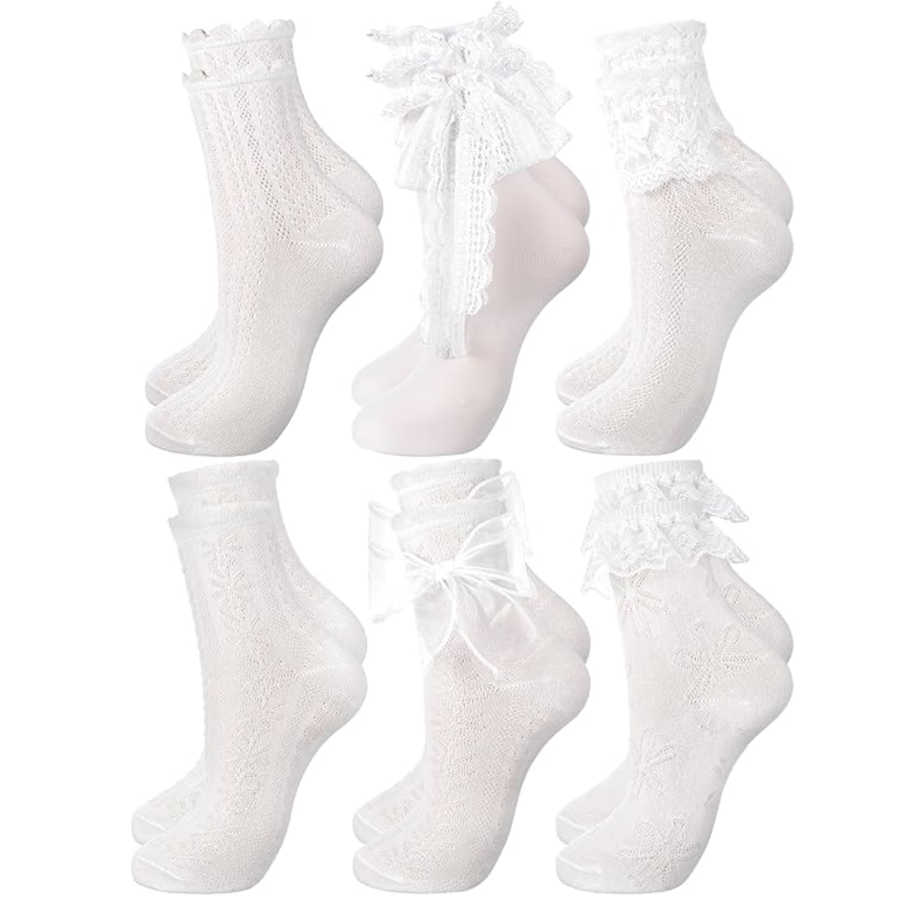 6 Pairs Lace Ruffle Socks For Women