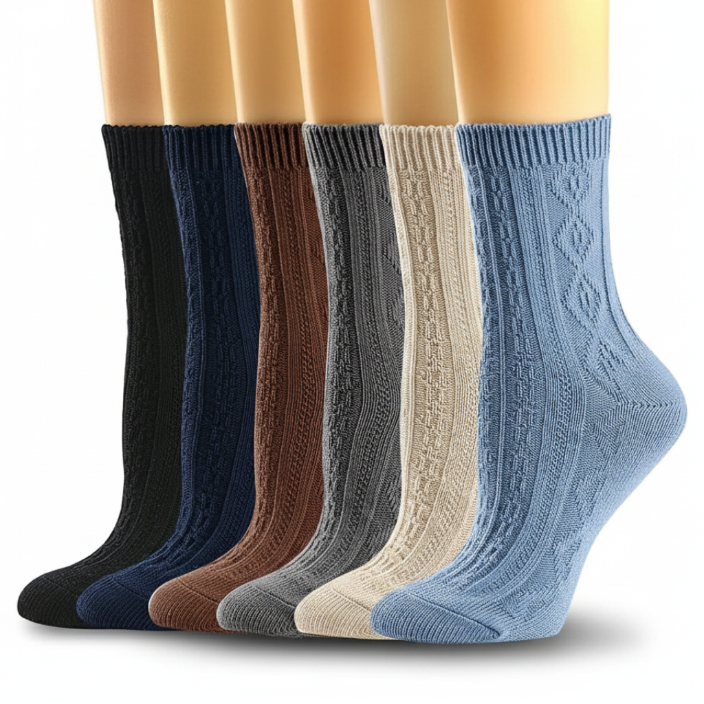 Pack of 6 Comfy Women Casual Knit Cotton Crew Socks