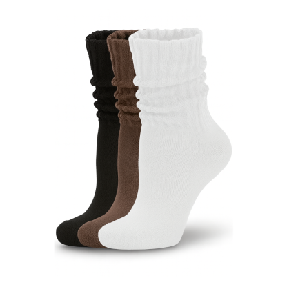 3 Pair Of Scrunch Ribbed Slouchy Crew Design Socks 