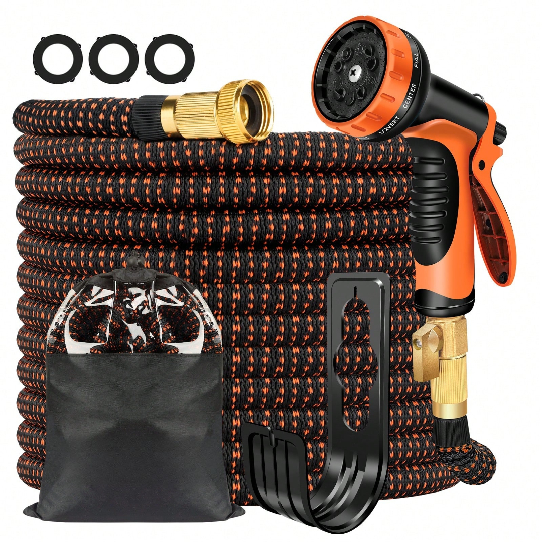 Stretchable Lightweight Garden Hose With 10 Pattern Spray Nozzle