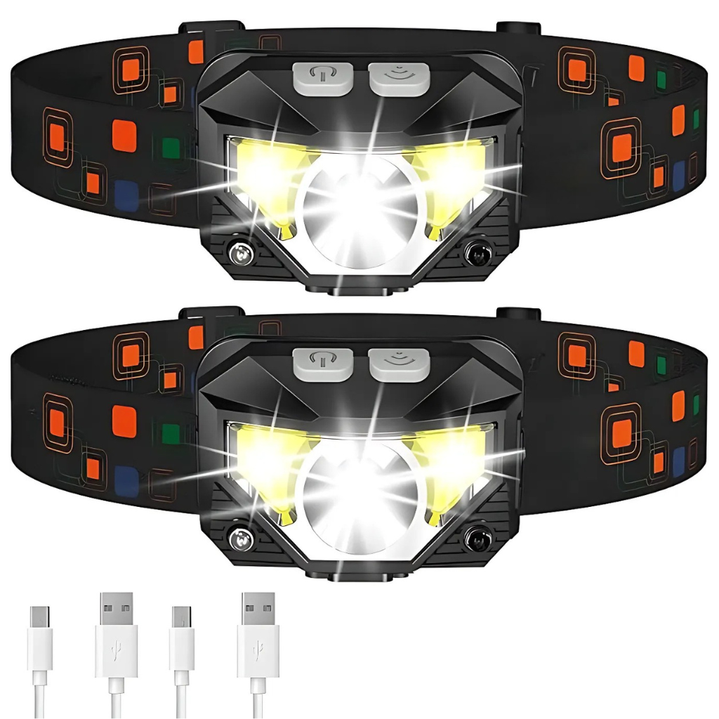 Pack Of 2 Rechargeable Waterproof Motion Sensor LED Head Lamp