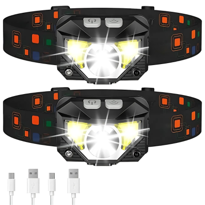 Pack Of 2 Rechargeable Waterproof Motion Sensor LED Head Lamp