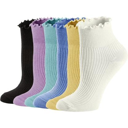 Pack Of 6 Casual Ankle Ruffle Socks For Women
