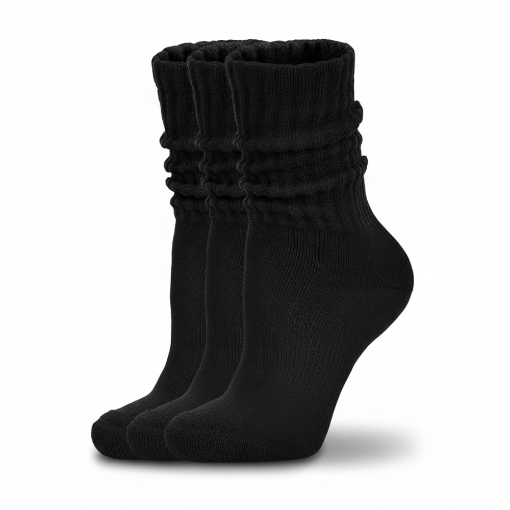 3 Pair Of Scrunch Ribbed Slouchy Crew Design Socks 